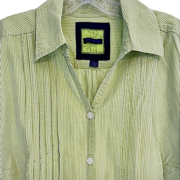 Avenue The Pleat Shirt Apple Green White Gingham Button Front 3/4 Sleeve 18/20 - Picture 8 of 14
